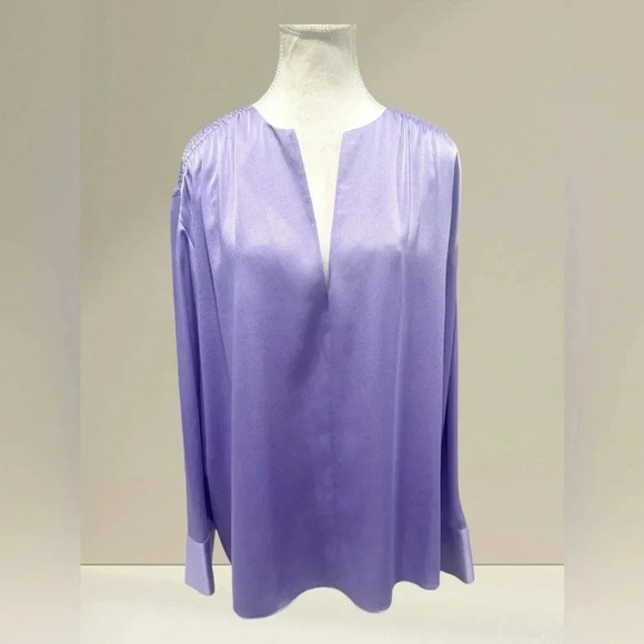 Vince Women's Smocked Extra Large Long Sleeved V- Neck Blouse - Picture 3 of 9